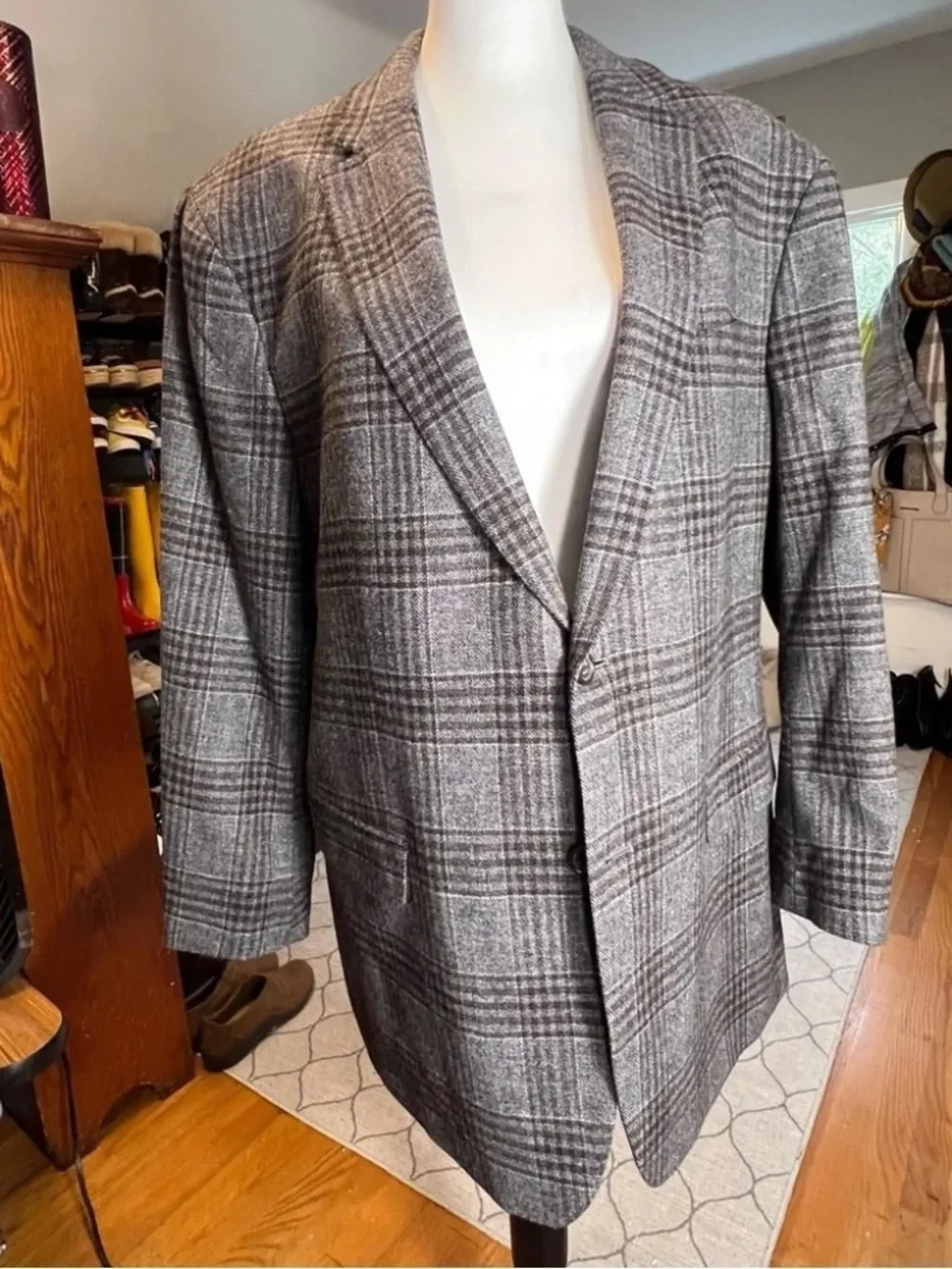 BANANA REPUBLIC Men’s 100% Wool Plaid Blazer | Heritage Gray Check